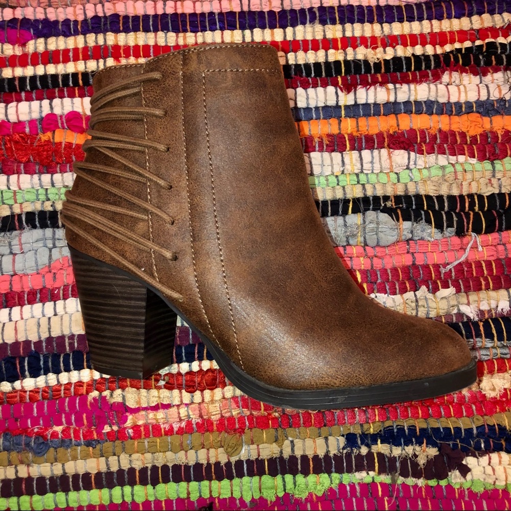 candie’s mix brown leather high heel ankle booties